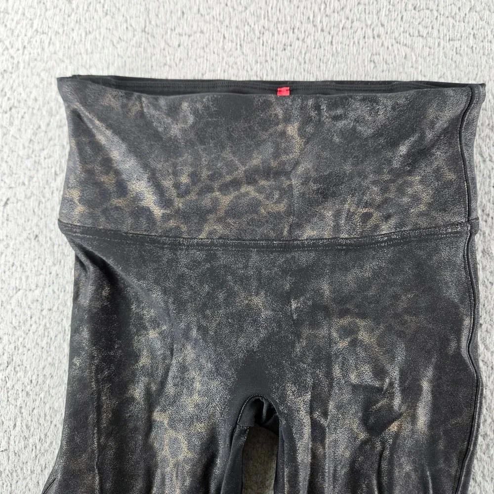 SPANX Leggings Womens Medium Faux Leather Leopard Print Stretch Gym Training‎
